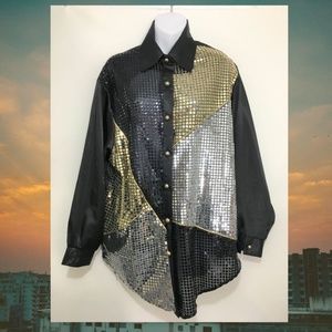 Silver Threads Womens M Sequins Disco Shirt 1980s Roomy